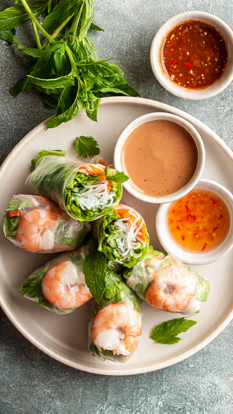 Fresh Shrimp Spring Rolls with Peanut Dipping Sauce