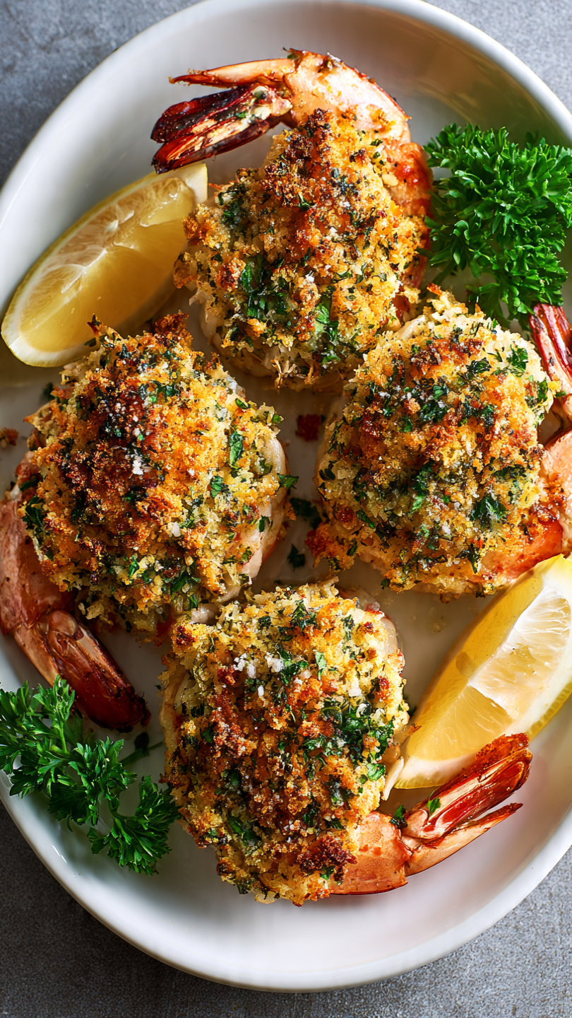 Stuffed Shrimp (Garlic Parmesan Breadcrumb Filling)