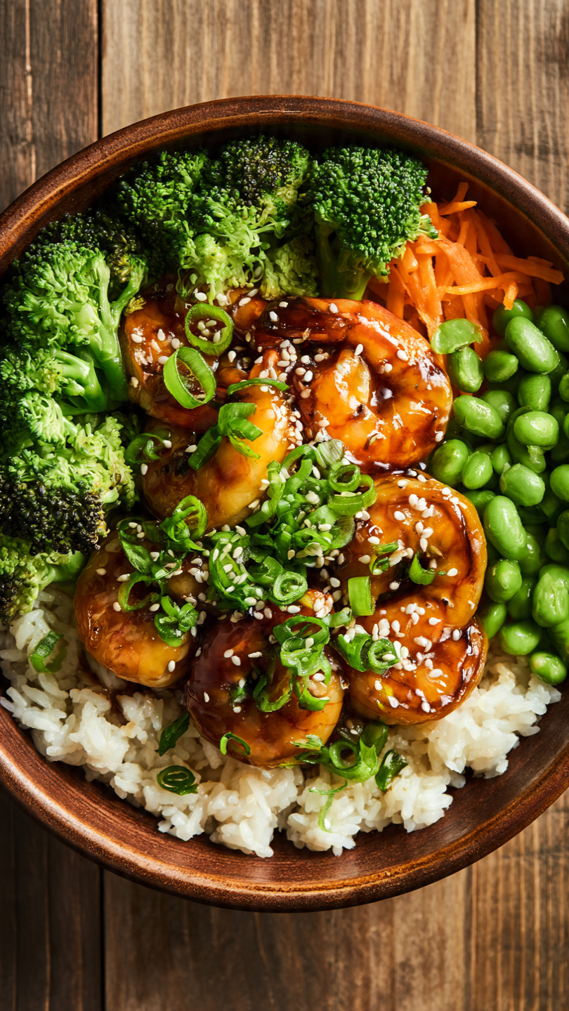 Teriyaki Shrimp Bowl with Fluffy Steamed Rice