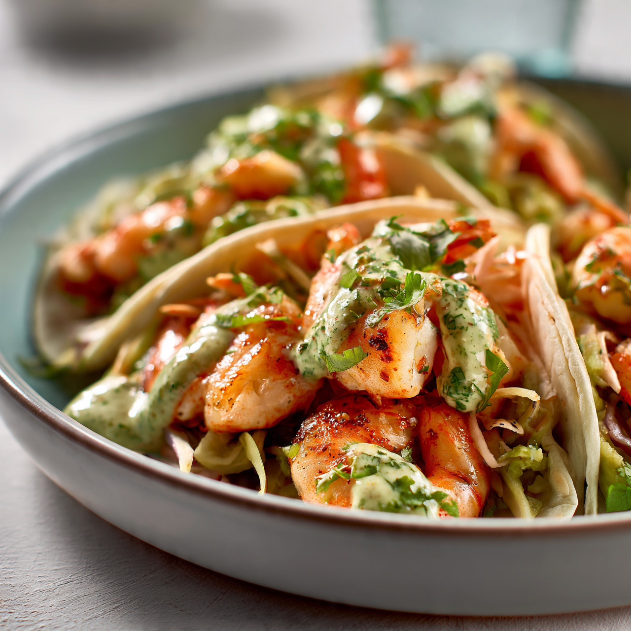 Shrimp Tacos with Cilantro Lime Sauce
