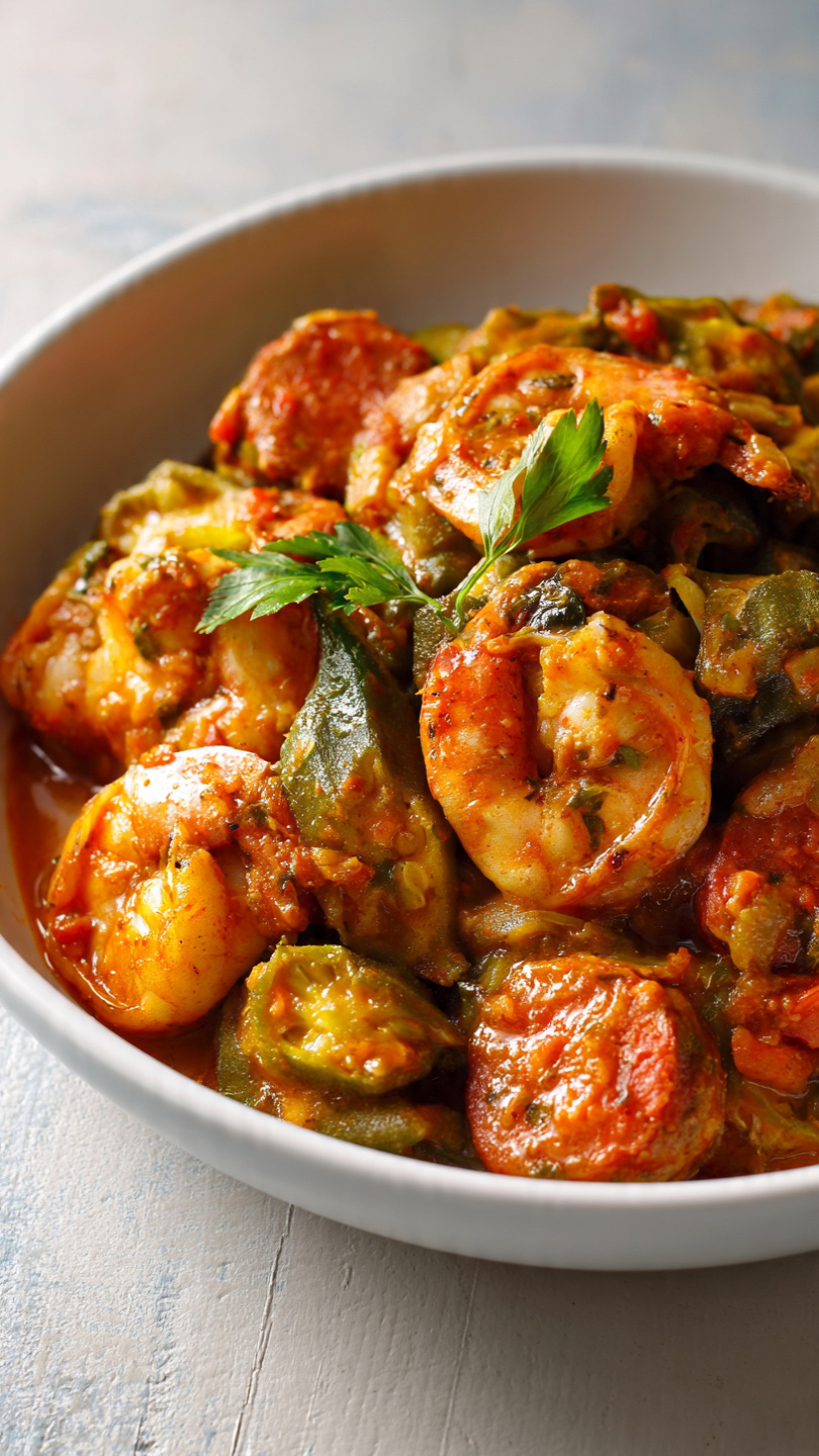 Smothered Okra with Shrimp and Sausage