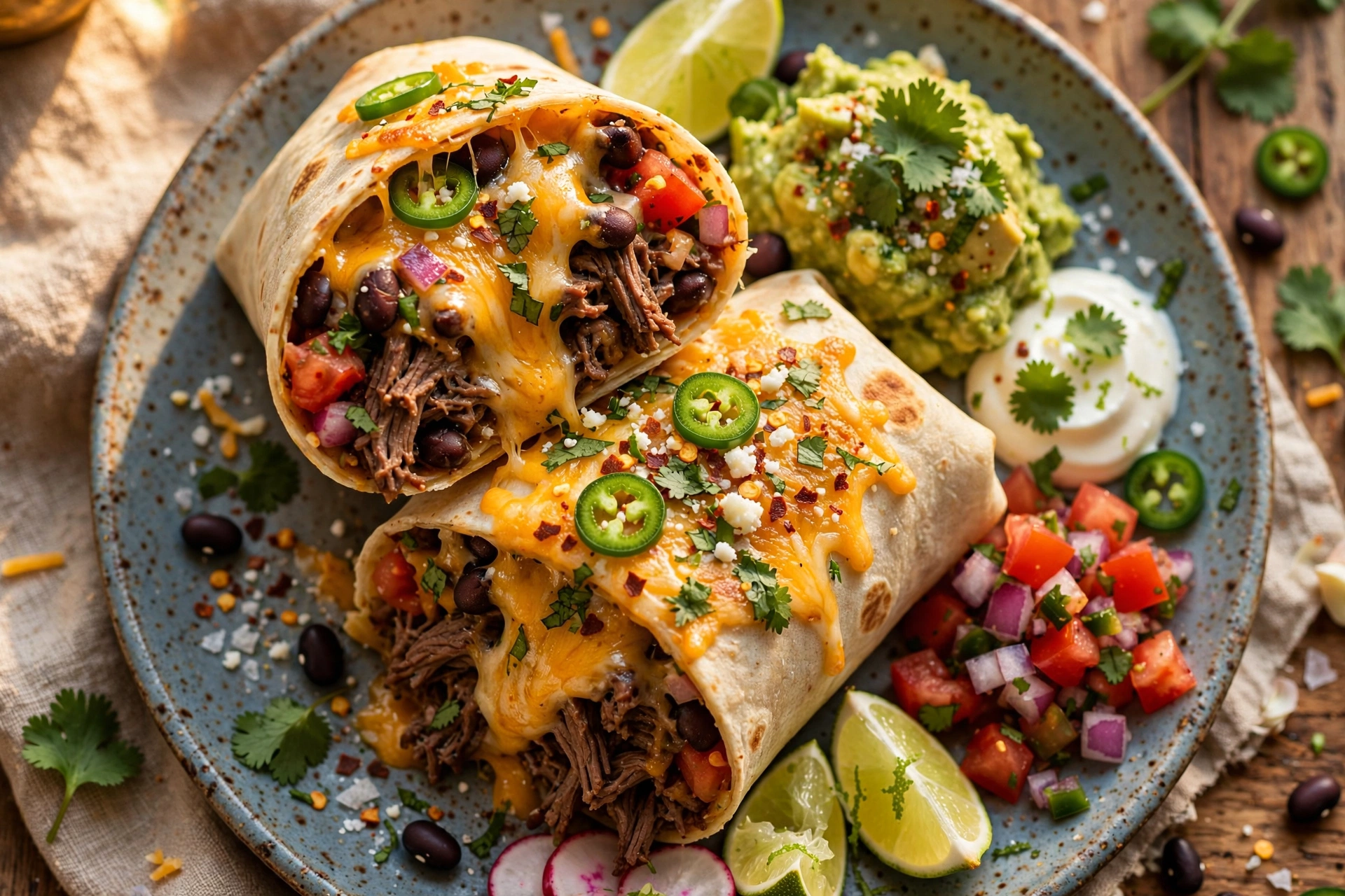 Loaded Beef and Cheese Burritos