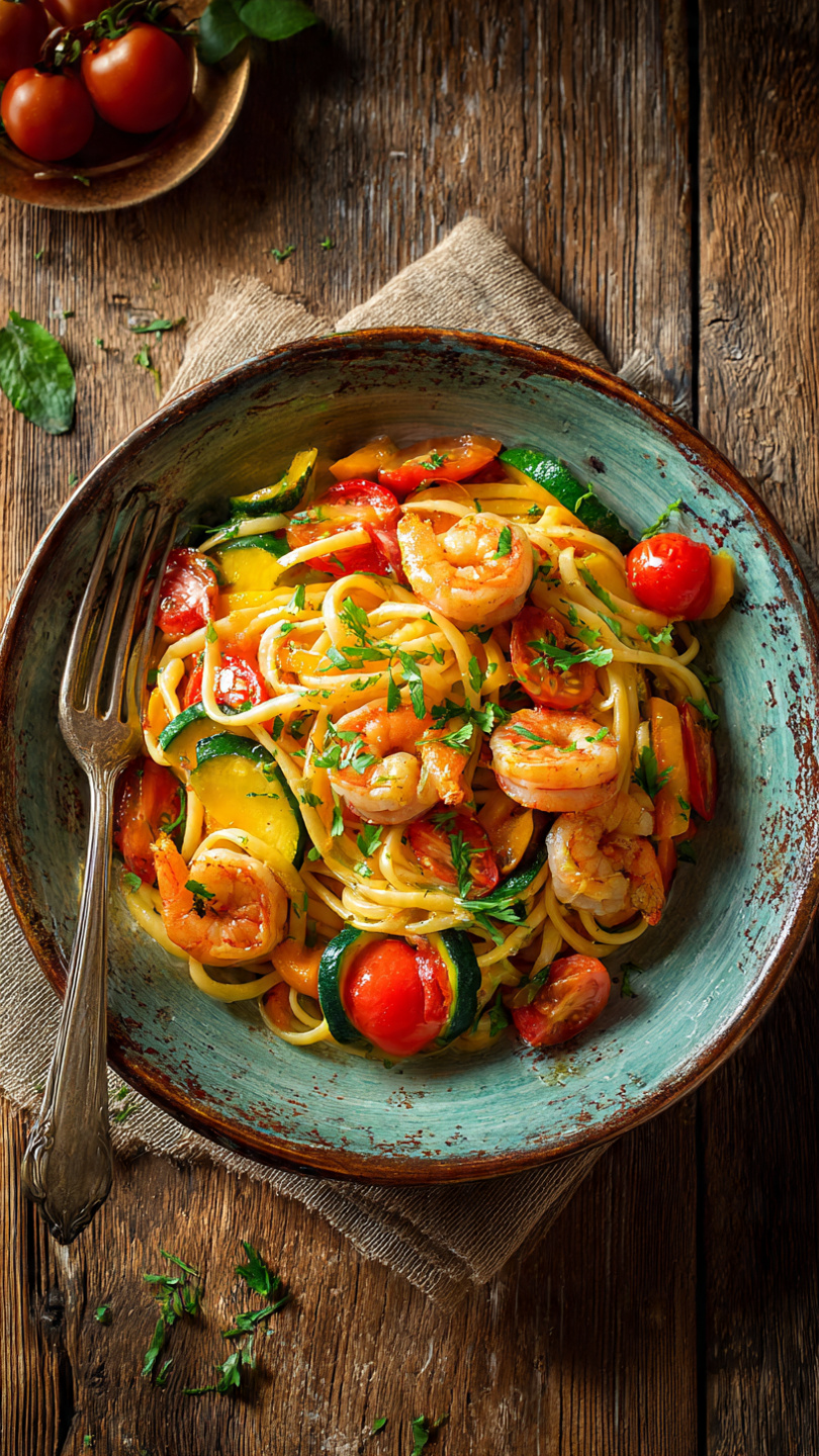 One Pot Shrimp Pasta Primavera