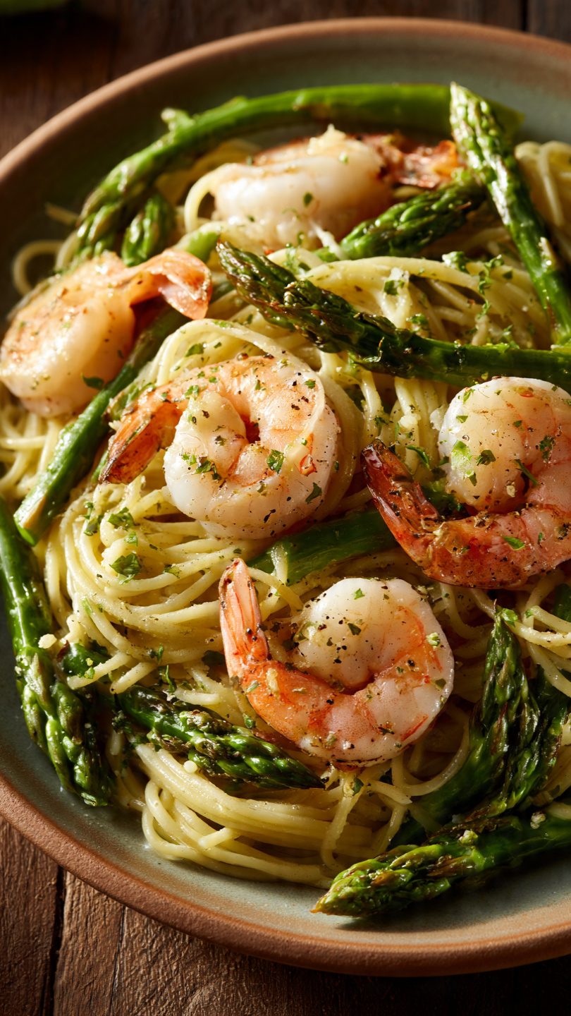 Shrimp Asparagus Pasta with Zesty Lemon Garlic Sauce