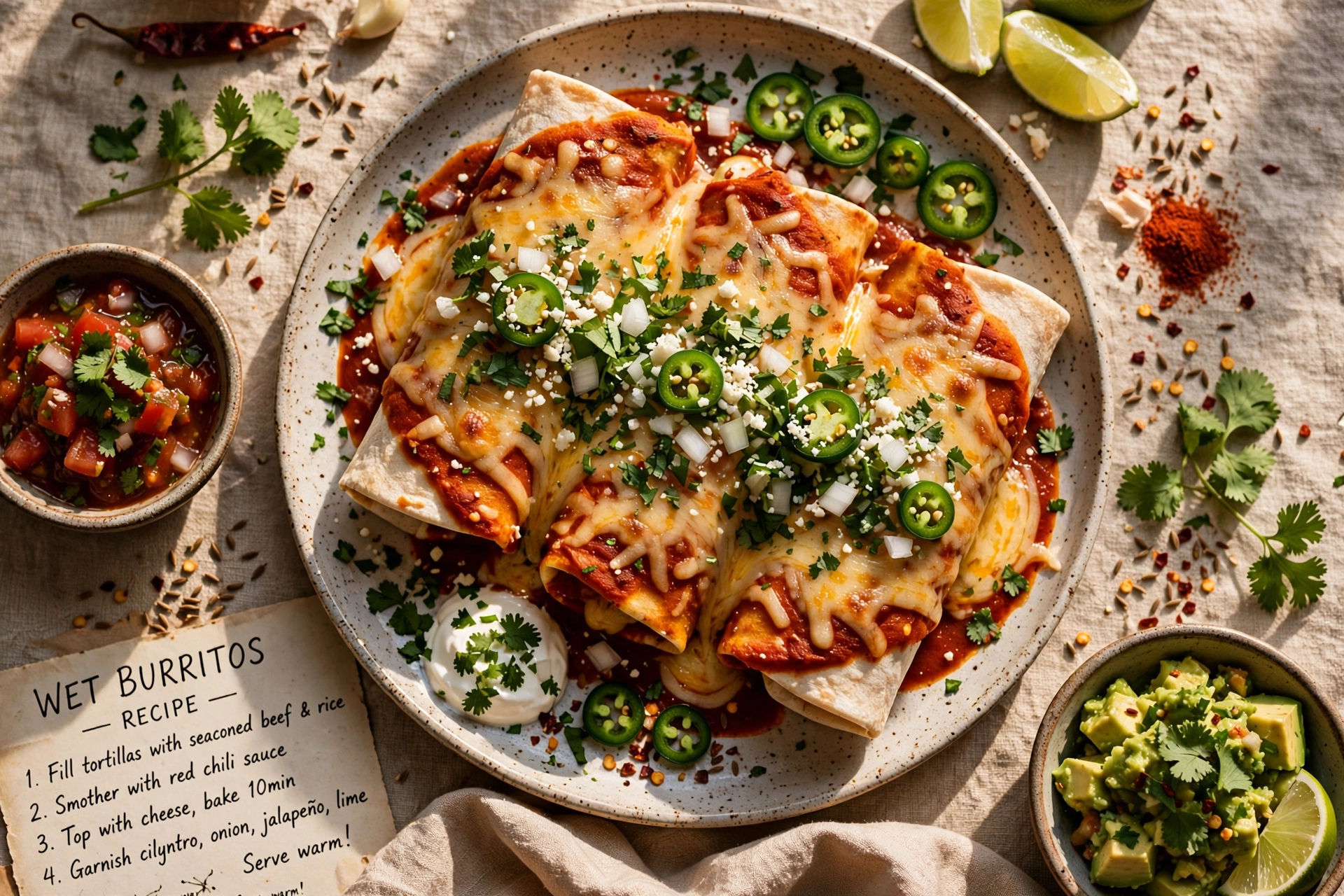 Wet Burritos (Smothered Beef and Bean Burritos)